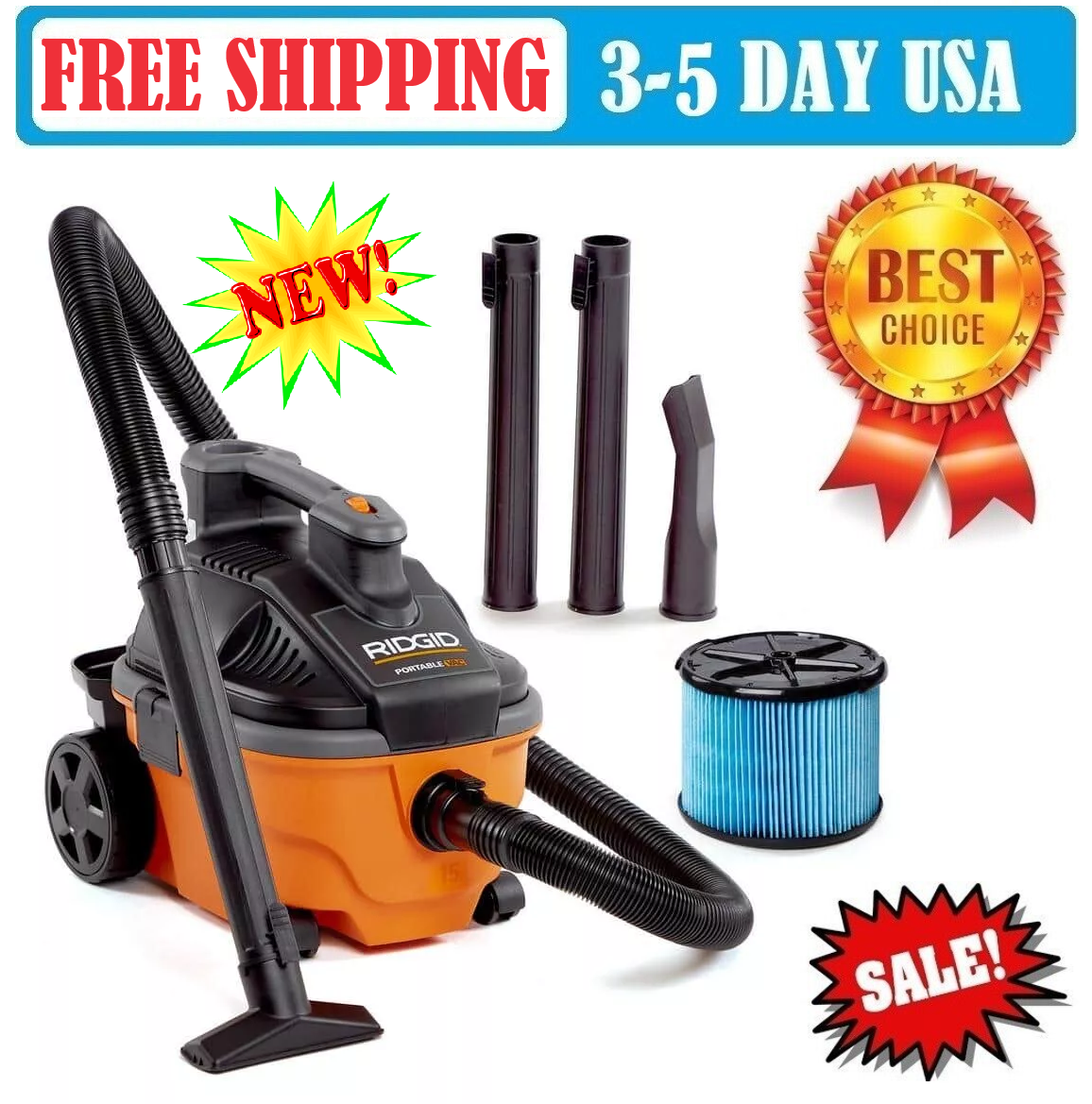 RIDGID Wet Dry Vacuum Blower Port Portable Cleaner Shop Vac 4 Gallon 5.0 Peak HP