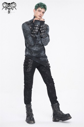 Devil Fashion Herren Schwarz Gothic Punk Multi-Schnallen Träger Hose Skinny Pants - Bild 10 von 18