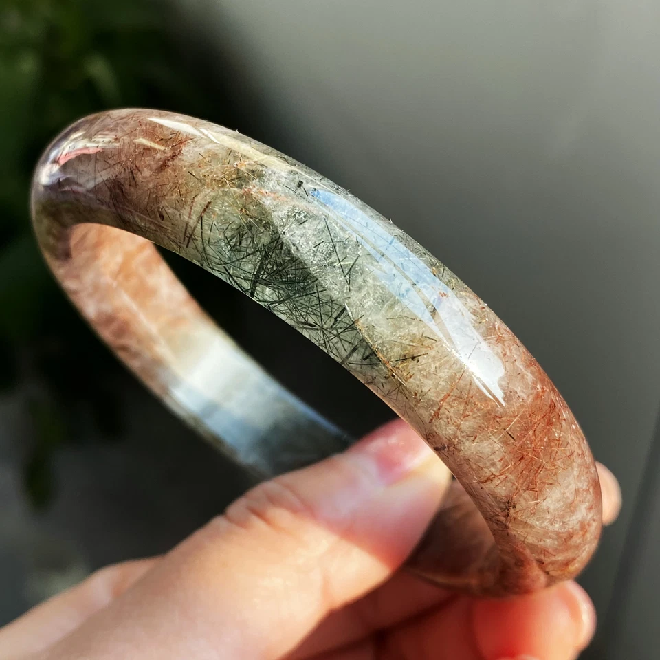 60.8mm Natural Red Copper Green Rutilated Quartz Crystal Bangle AAAA - Image 3 of 4