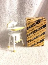 VTG Dollhouse Miniature WHITE + YELLOW HIGH CHAIR #3781 New In Box CONCORD