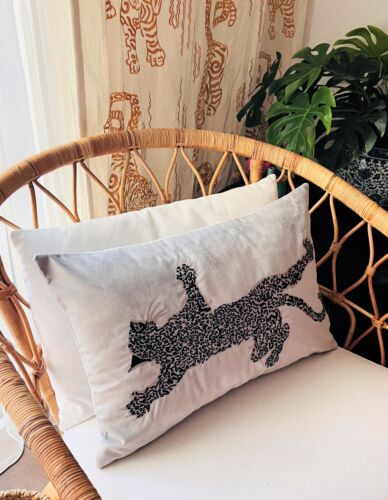 Leopard Pattern Throw Pillow Cover - Gray Velvet Animal Print Cushion Case - Picture 2 of 4