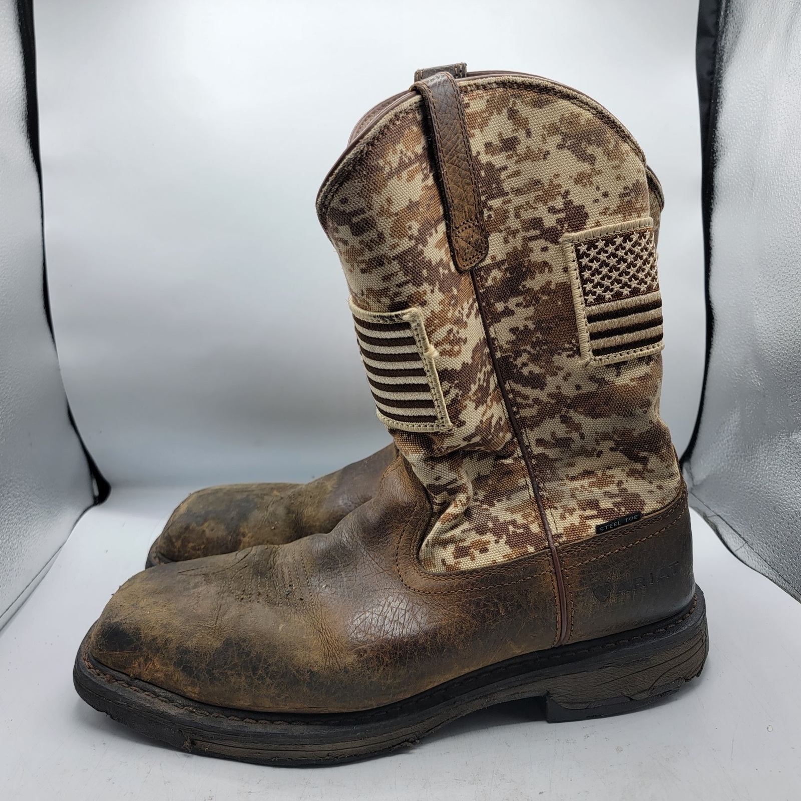 Ariat WorkHog Mens Size 13 Brown Patriot Steel Toe Work Boot American Flag eBay