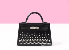 New Hermes Clouté Studded Mini Kelly Ii 20 Noir Black Box Pochette Bag Handbag
