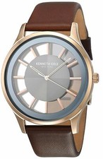 NEW KENNETH COLE ROSE GOLD,BROWN LEATHERETTE,TRANSPARENT DIAL,WATCH KC50500004