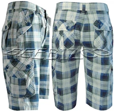 New Mens100% Check Cargo Combat Shorts 8 Pockets Zip Fly Pants 32"-38"