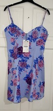 ZARA SS22 BLUE BLUES FLORAL PRINT THIN STRAPS MINI COTTON BLEND DRESS SIZE L NEW