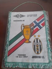 GAGLIARDETTO PENNANT VINTAGE '90  CALCIO JUVENTUS  ROSENBORG NORWAY  CHAMPIONS 