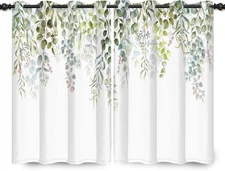 Renaiss Sage Leaves Decorative Window Curtains Botanical Floral Window Treatment