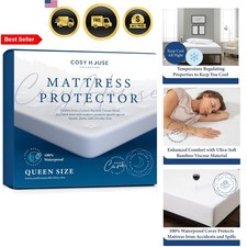 Mattress Protector Queen Waterproof Breathable Noiseless Bamboo Fitted Sheet
