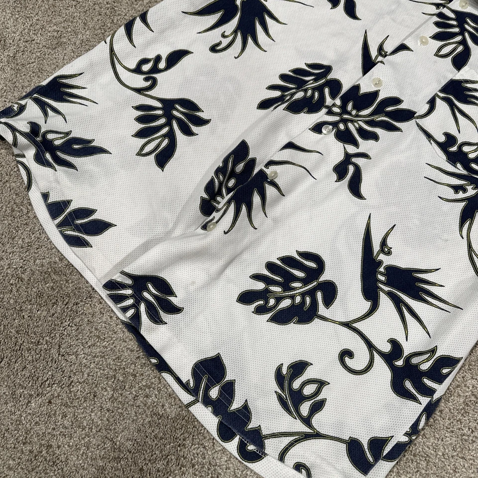 Camisa Billabong Spec 73 Hawaii Hojas de Palma Floral Manga Corta Talla XL Blanca y Azul  Foto 3 de 4