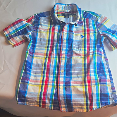 U.S. Polo Assn. Boys M (8) Multicolor Plaid Button-Up Shirt Pockets Cotton