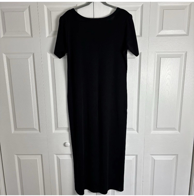 Exclusively Misook Black M Short Sleeve Round Neck Maxi Dress Side Slit EC