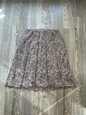 VTG Velvet Striped Lace Mesh Brown Midi Skirt Whimsigoth Fairy 90s Feminine Y2K