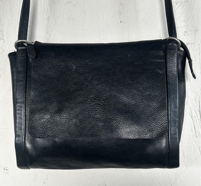 IL BISONTE Wanny Di Filippo Leather Slim Flap Crossbody Bag Vintage Black Italy