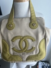 Vtg Chanel Ivory Canvas CC Logo Tote Bag