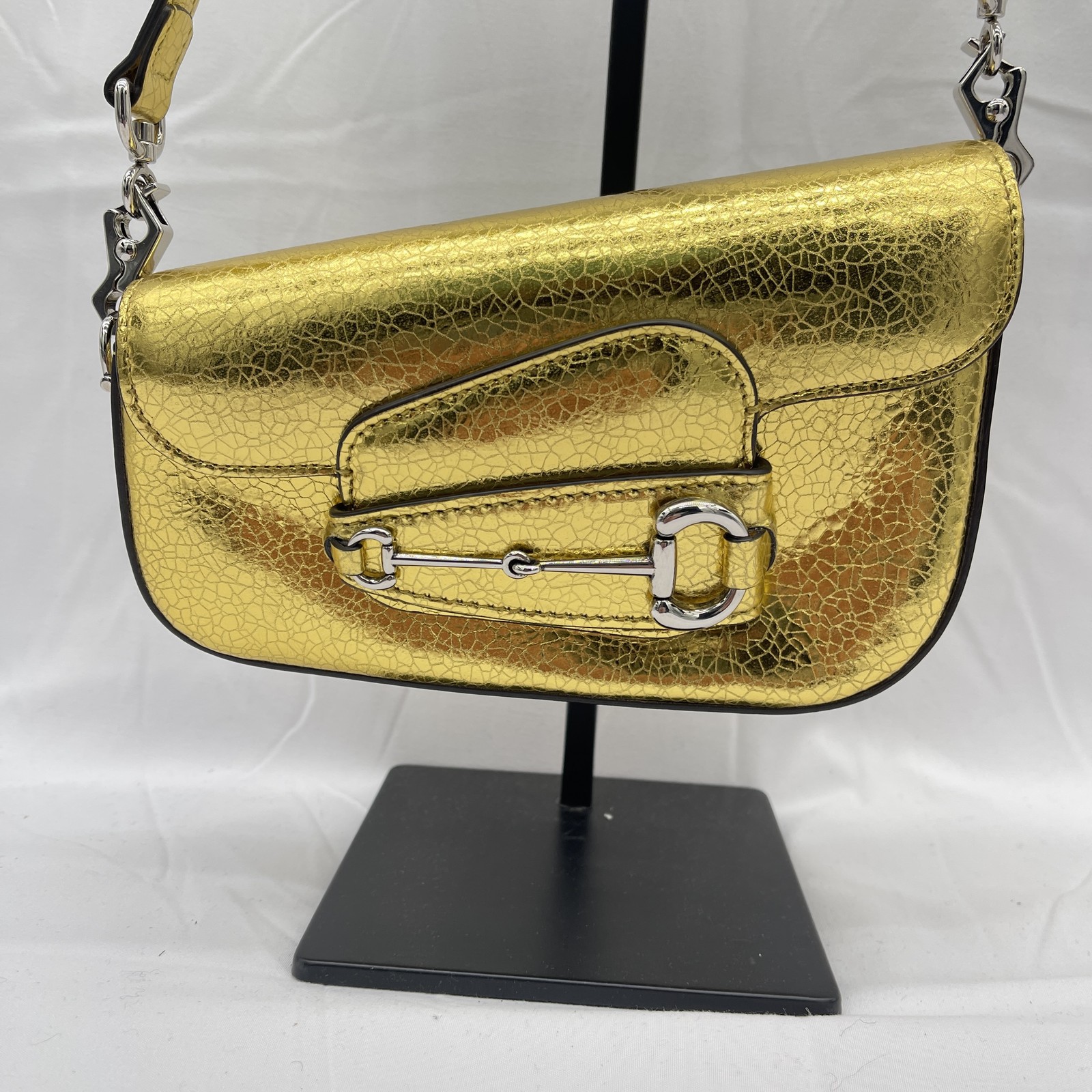 Gucci Mini Horsebit 1995 Asymmetric Shoulder Bag Metallic Leather Gold Pre-Owned thumbnail 2