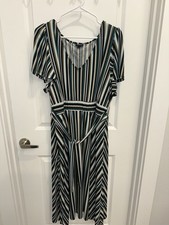 Torrid Striped Midi Dress Size 2 Plus Size Tie Waist V Neck Flutter Sleeve