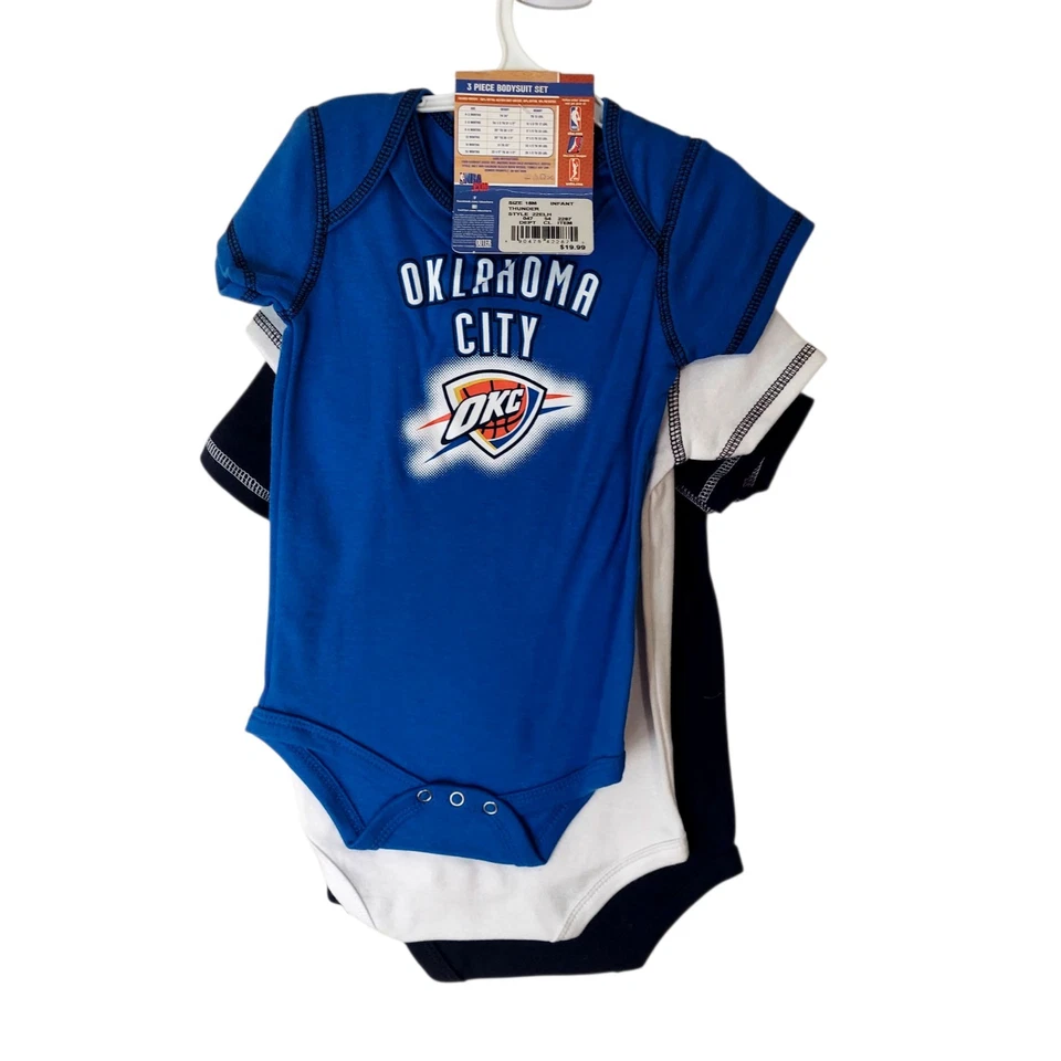 Oklahoma City Thunder Infantil Body Talla 18 Meses Conjunto de 3 Bebé Niño Nuevo Foto 2 de 4