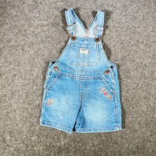 OshKosh Bgosh Kids 3T Blue Denim Floral Embroidered Shortalls Overalls
