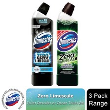 Domestos Zero Limescale Toilet Descaler or Ocean Toilet Gel 750ml, 3 Pack