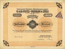United Drughandel AG G & R Fritz Pezoldt & Süss 1923 Wiedeń Waldheim 200 kr.
