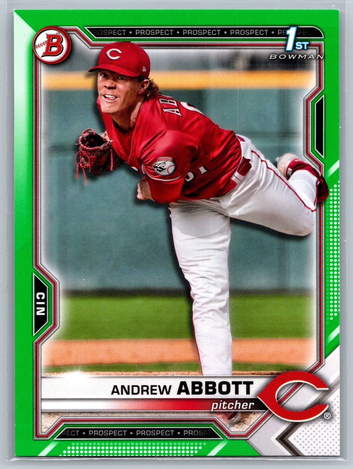 2021 Bowman Draft 1st Green Parallel /99 Andrew Abbott #BD-8 Cincinnati Reds
