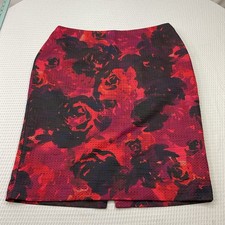 Ann Taylor Midi Pencil Skirt Size 14 Roses Floral Red Black Business Classy