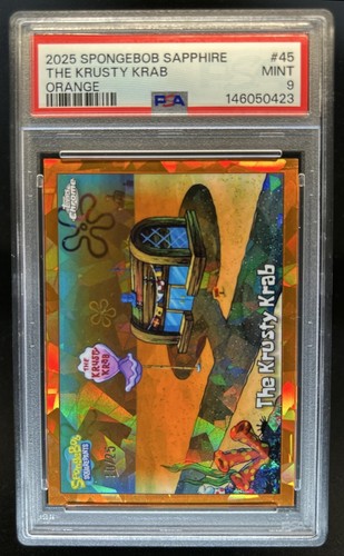 2025 Topps Chrome SpongeBob Sapphire The Krusty Krab Orange #/25 PSA 9