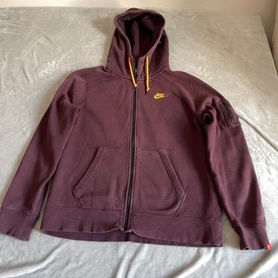 Nike Hoodie Herren Large XL weinrot durchgehender Reißverschluss Baumwollmischung Logo Swoosh Taschen 