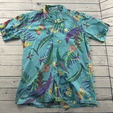 Vintage Cotton Short Sleeve Hawaiian Button Front Shirt Men's Large Blue