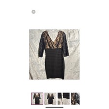 Adrianna Papell Black Lace V Neck Sheath Cocktail Dress Womens Size 6