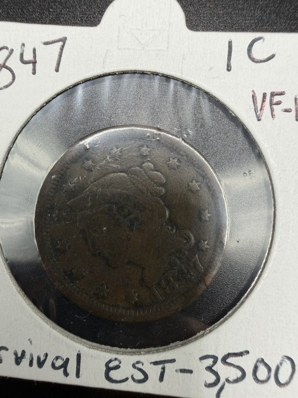 1847 Large Cent, Braided Hair VF Details