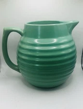 OVER AND BACK  Yellow Ware Early Green Bee Hive Water Pitcher Yellow Ware USA