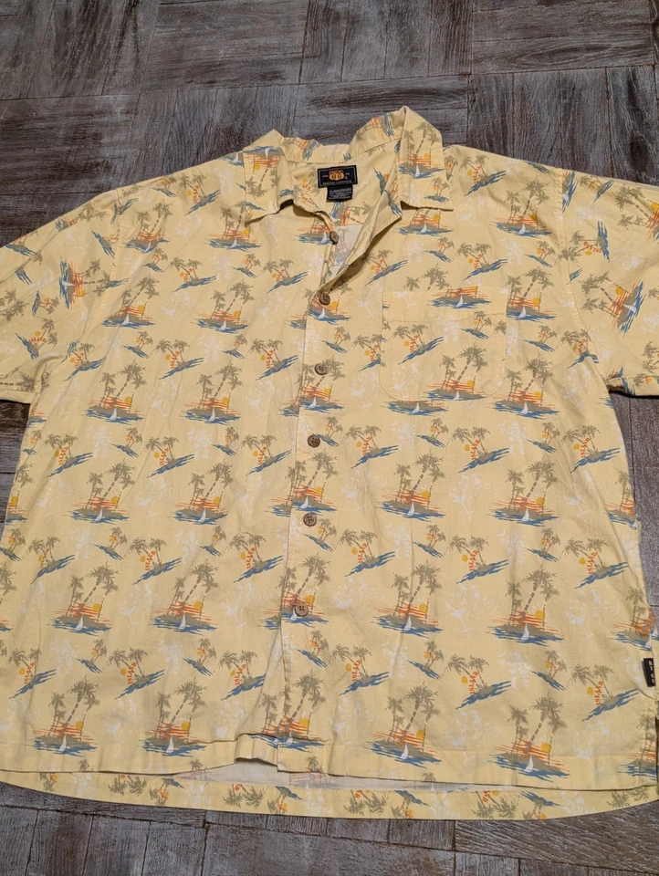 Camisa havaiana Route 66 amarela design tropical e insular 100% algodão tamanho XXL  - Imagem 2 de 4