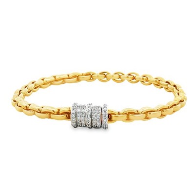18K Yellow Gold White Plated Natural Diamond Pave Cylinder Flex Bracelet FY0121