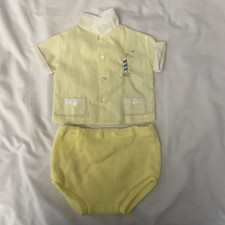 Baby Two Piece Yellow Set Vintage Embroidered Boat