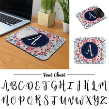 Letter Monogram Initial Flower Gaming Mouse Mat Pad Non-Slip Rectangle Mousepad