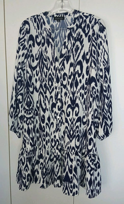RACHEL ZOE Navy/White Button Front Shirt Dress Womens S Ruffle Hem Pockets New