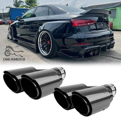 For Audi S3 S4 S5 S6 RS C8 B9  2.5'' In 4'' Out Dual Exhaust Pipe Tip Carbon Fiber