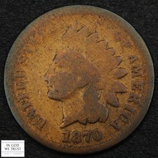 1870 Indian Head Copper Cent 1C - Cleaned