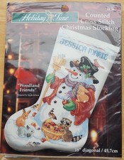 Bucilla Counted Cross Stitch Kit Christmas Stocking WOODLAND FRIENDS Snowman