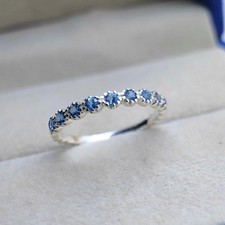 2 Ct Round Lab Created London Blue Topaz Eternity Band Ring 14K White Gold Over