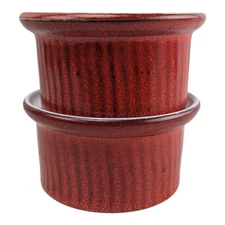 EMILE HENRY Ramekins Custard Souffle Baking Cups-Rustic Red Ribbed-Set 2- EUC