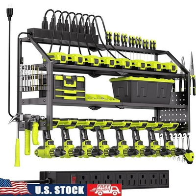 #ad Heavy Duty Power Tool Wall Mount Rack W Charging Station Drill Storage Organizer $66.25