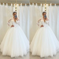 Gorgeous Wedding Dresses Lace V Neck Long Sleeves Tulle Elegant Bridal Gowns