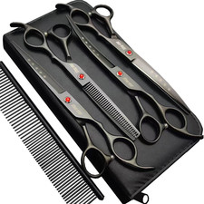7.0In Titanium Professional Dog Grooming Scissors Set,Straight Thinning Curv