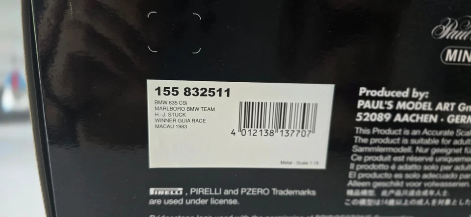 1/18 Minichamps 155832511 MARLBORO BMW 635 CSi Stuck Winner Macau 1983 - Immagine 4 di 4