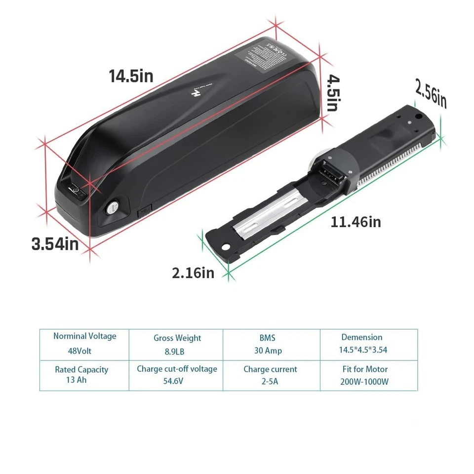 52V 48V 20Ah 15Ah 12,5 Ah аккумулятор 20W-2000W электрический велосипед литиевый аккумулятор 5PIN - Изображение 2 из 4