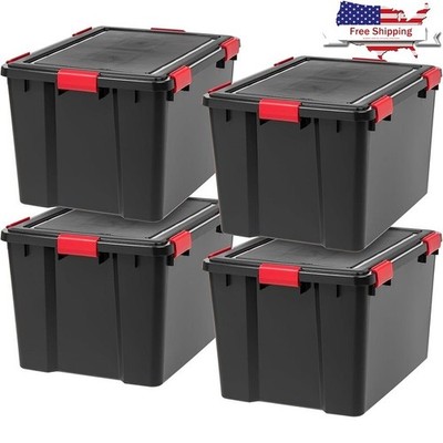 Durable Stackable Storage Bins WeatherProof Seal Tight Latching System BPA Free