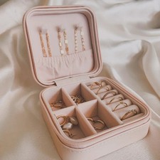 Travel Jewelry Organizer Case, Ring Slots, Earrings, Mirror